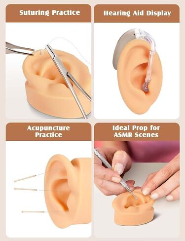 2 Pcs Soft Silicone Ear Model, Left and Right Flexible Fake Ear for Earrings Display, Realistic Ear Model for Piercing Practice, Acupuncture Teaching Tool (Medium Skin Tone) in Saudi Arabia