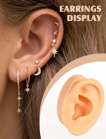 2 Pcs Soft Silicone Ear Model, Left and Right Flexible Fake Ear for Earrings Display, Realistic Ear Model for Piercing Practice, Acupuncture Teaching Tool (Medium Skin Tone) in Saudi Arabia