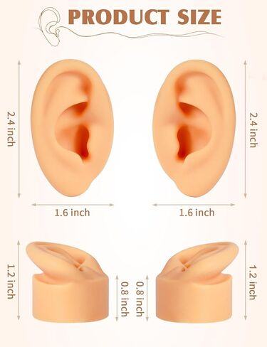 2 Pcs Soft Silicone Ear Model, Left and Right Flexible Fake Ear for Earrings Display, Realistic Ear Model for Piercing Practice, Acupuncture Teaching Tool (Medium Skin Tone) in Saudi Arabia