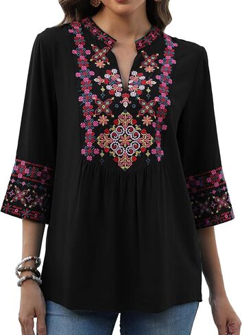 Grosy Traditional Floral Embroidered Tops for Women Mexican Peasant Blouses Bohemian Clothes Boho Tunic Gypsy Shirt in Saudi Arabia