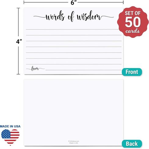 321Done Advice and Wishes Cards (50 Cards) 4" x 6" White Blank Well Wishes for Wedding, Bridal, Mr and Mrs, Retirement, Baby Shower - Words of Wisdom - Made in USA in Saudi Arabia