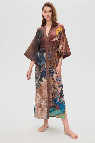 PRODESIGN Kimono Robes for Women - Long Silky Sleepwear Nightgown Bathrobe Floral Dressing Gowns Blouse Bride Bridesmaid Robe in Saudi Arabia