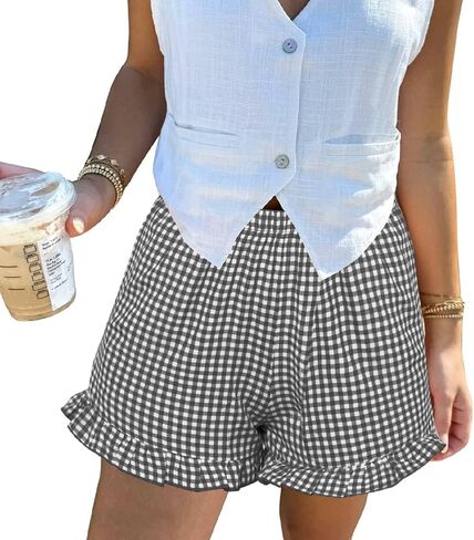 Aoulaydo Boxer Shorts for Women Pajama Gingham Shorts Casual Lounge Sleep Plaid Y2K Beach Bottoms for 2025 Summer in Saudi Arabia