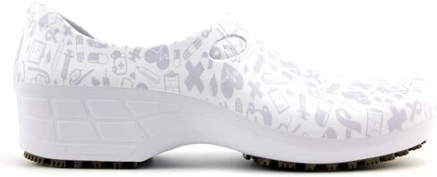 Sticky Printed Colorful Nursing Shoes - Professional Shoes for Women - Nurses Vets CNA LPN RN - Waterproof Non Slip - Comfortable Cleanable Clogs - White in Saudi Arabia