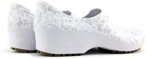 Sticky Printed Colorful Nursing Shoes - Professional Shoes for Women - Nurses Vets CNA LPN RN - Waterproof Non Slip - Comfortable Cleanable Clogs - White in Saudi Arabia
