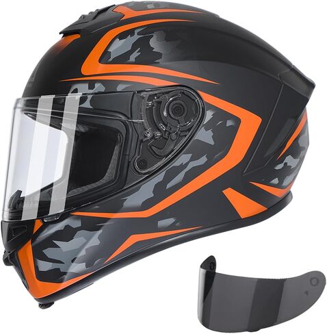 TRIANGLE Motorcycle Helmet for Adults, Full Face Motorcycle Helmet with Tinted and Clear Visor Meet Dot Approved in Saudi Arabia