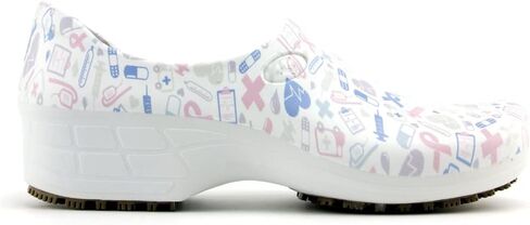 Sticky Printed Colorful Nursing Shoes - Professional Shoes for Women - Nurses Vets CNA LPN RN - Waterproof Non Slip - Comfortable Cleanable Clogs - White in Saudi Arabia