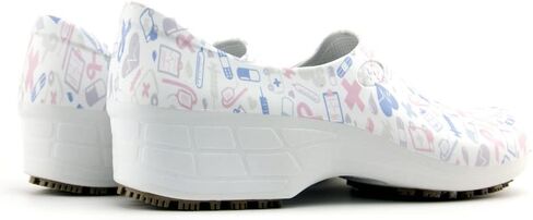 Sticky Printed Colorful Nursing Shoes - Professional Shoes for Women - Nurses Vets CNA LPN RN - Waterproof Non Slip - Comfortable Cleanable Clogs - White in Saudi Arabia