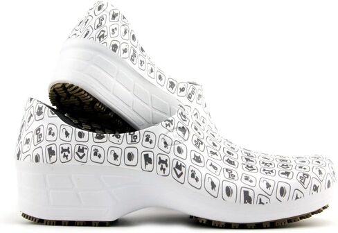Sticky Printed Colorful Nursing Shoes - Professional Shoes for Women - Nurses Vets CNA LPN RN - Waterproof Non Slip - Comfortable Cleanable Clogs - White in Kuwait