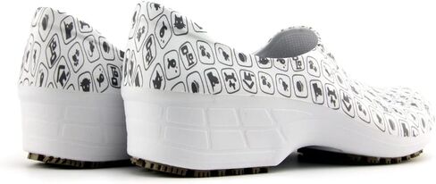 Sticky Printed Colorful Nursing Shoes - Professional Shoes for Women - Nurses Vets CNA LPN RN - Waterproof Non Slip - Comfortable Cleanable Clogs - White in Kuwait