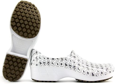 Sticky Printed Colorful Nursing Shoes - Professional Shoes for Women - Nurses Vets CNA LPN RN - Waterproof Non Slip - Comfortable Cleanable Clogs - White in Kuwait