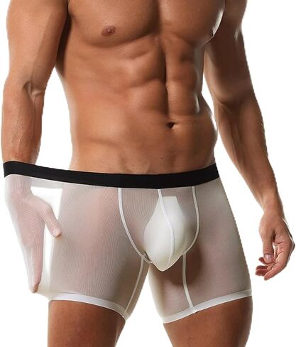 Men's Boxer Brief Underwear Ice Silk Mesh See Through Underpants Sports Extended Anti Crotch Shorts Running in Saudi Arabia