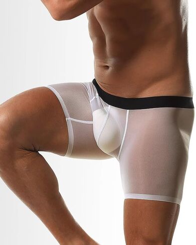 Men's Boxer Brief Underwear Ice Silk Mesh See Through Underpants Sports Extended Anti Crotch Shorts Running in Saudi Arabia