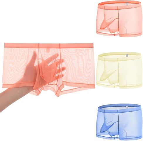 JINSHI Men’s Sexy Underwear Mesh Sheer See Through Boxer Briefs transparent Bulge Pouch ultra thin Breathable Trunks in Saudi Arabia