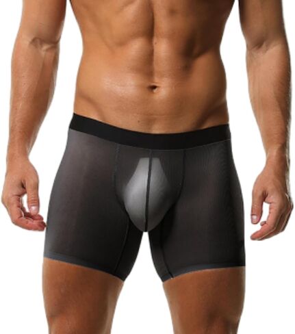 Men's Boxer Brief Underwear Ice Silk Mesh See Through Underpants Sports Extended Anti Crotch Shorts Running in Saudi Arabia