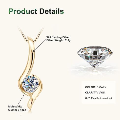 1CT Moissanite Pendant Necklace for Women D Color VVS1 925 Sterling Silver Infinity Chain Necklace Gift for Her Wife Mom Birthday in Kuwait