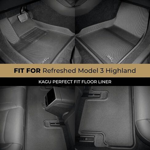 3D MAXpider Custom Fit Kagu Floor Mat (Black) Compatible with Tesla Model 3 Highland 2024-2025 - Full Set in Kuwait