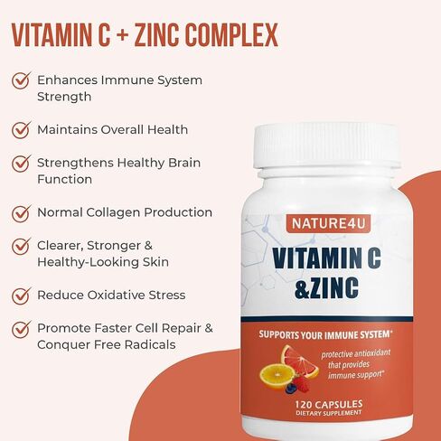 Vitamin C 1000mg with Zinc, Rose HIPS and Citrus Bioflavonoids, Immune Support Supplement Antioxidants Protection, 120 Capsules in Kuwait