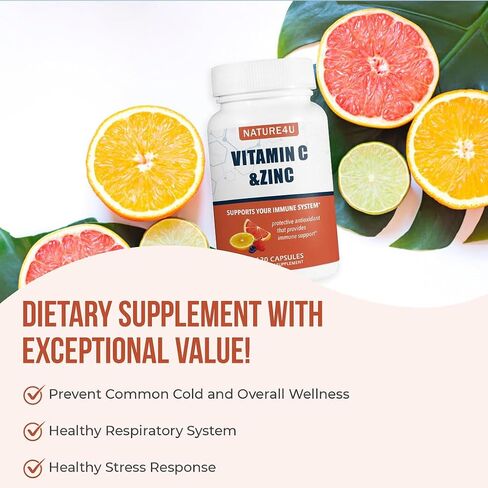 Vitamin C 1000mg with Zinc, Rose HIPS and Citrus Bioflavonoids, Immune Support Supplement Antioxidants Protection, 120 Capsules in Kuwait