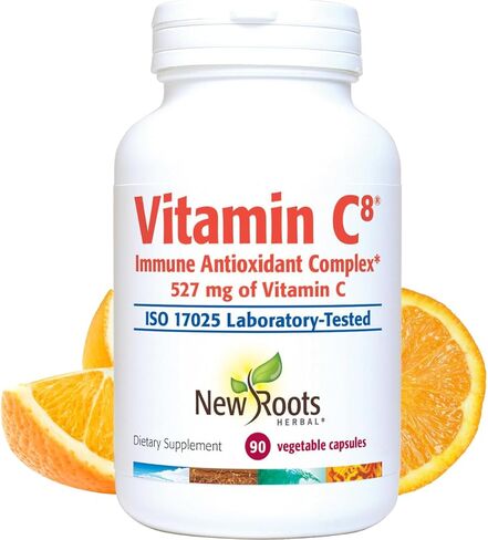 New Roots | Vitamin C8 Capsules Immune Support |527mg per Portion (90 Count) | 8 Buffered Sources of Vitamin C with Bioflavonoids, Green Tea & Zinc for Maximum Absorption & Antioxidant Defense in Kuwait