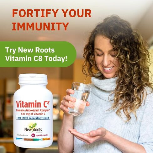 New Roots | Vitamin C8 Capsules Immune Support |527mg per Portion (90 Count) | 8 Buffered Sources of Vitamin C with Bioflavonoids, Green Tea & Zinc for Maximum Absorption & Antioxidant Defense in Kuwait
