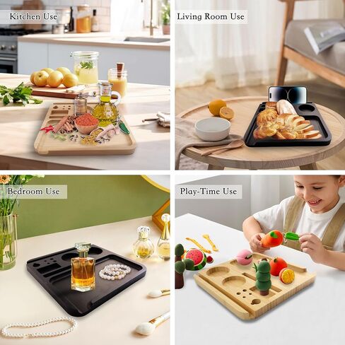 Wooden Tray with Lid, Large Black Tray with Storage Compartment, Portable Organizer Tray Set with Brush Accessories, Spill Proof Cover, Ideal Storage for Home or Travel in Saudi Arabia