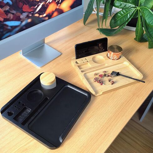 Wooden Tray with Lid, Large Black Tray with Storage Compartment, Portable Organizer Tray Set with Brush Accessories, Spill Proof Cover, Ideal Storage for Home or Travel in Saudi Arabia