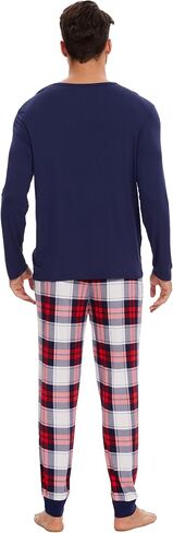 WiWi Crew Neck Men's Pajamas Set Viscose from Bamboo Lightweight Sleepwear Long Sleeve Sleep Shirt and Long Pants S-XXL in Saudi Arabia