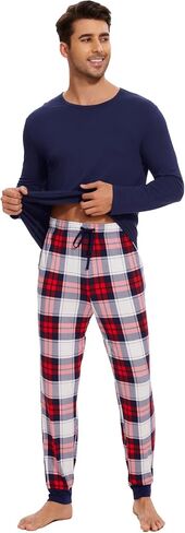 WiWi Crew Neck Men's Pajamas Set Viscose from Bamboo Lightweight Sleepwear Long Sleeve Sleep Shirt and Long Pants S-XXL in Saudi Arabia