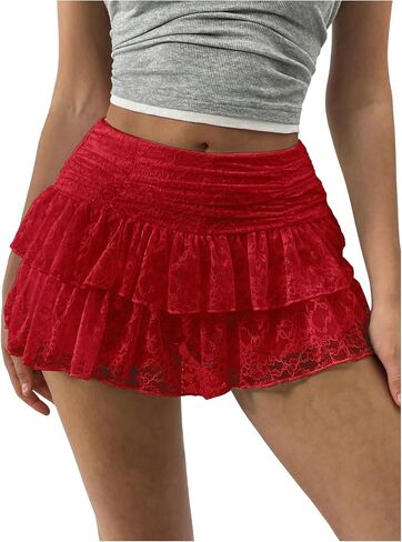 MakeMeChic Women's Lace Mini Skirt with Shorts Leopard Ruffle Skirt Skort in Saudi Arabia