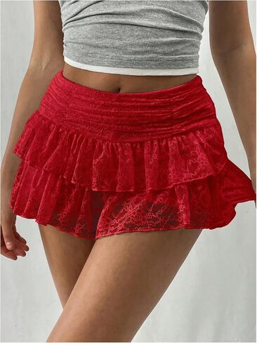 MakeMeChic Women's Lace Mini Skirt with Shorts Leopard Ruffle Skirt Skort in Saudi Arabia
