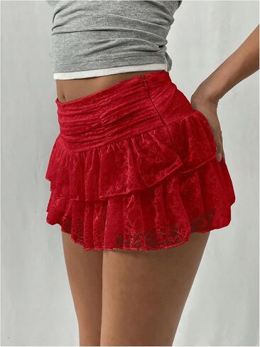 MakeMeChic Women's Lace Mini Skirt with Shorts Leopard Ruffle Skirt Skort in Saudi Arabia