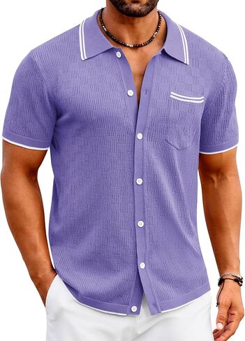 COOFANDY Men's Knit Button Down Shirt Vintage Polo Shirts Short Sleeve Summer Beach Shirts in Saudi Arabia