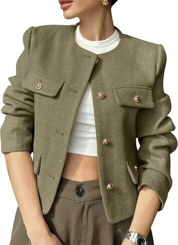 Pehmea Womens Bruged Tweed Blazer Juckets Button Long Long in Saudi Arabia