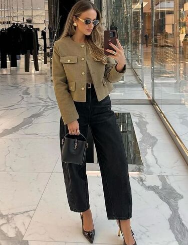Pehmea Womens Bruged Tweed Blazer Juckets Button Long Long in Saudi Arabia