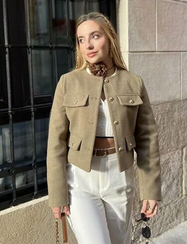 Pehmea Womens Bruged Tweed Blazer Juckets Button Long Long in Saudi Arabia