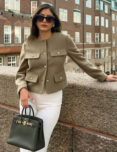 Pehmea Womens Bruged Tweed Blazer Juckets Button Long Long in Saudi Arabia
