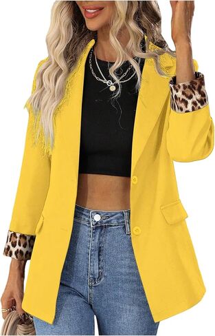 Floerns Women's Contrast Leopard Blazer Lapel Button Down Long Sleeve Office Blazer Jacket in Saudi Arabia