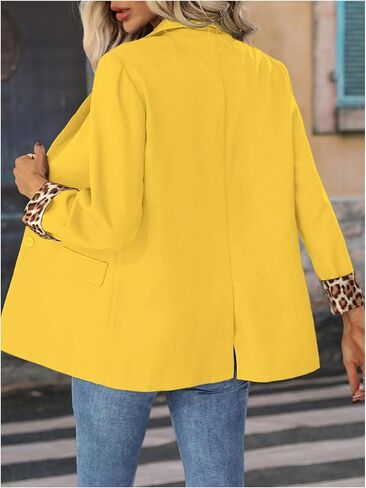 Floerns Women's Contrast Leopard Blazer Lapel Button Down Long Sleeve Office Blazer Jacket in Saudi Arabia