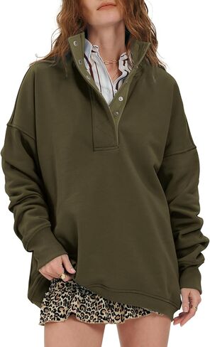 Locachy Womens Disual Button Henley Neck Sweatshirt كبير الحجم in Saudi Arabia