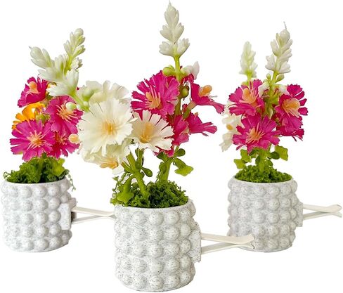 Set of 3 Cute Mini Flower Vases with Bouquet, Car Vent Clips & Air Freshener, Fresh Scent Car Decoration Accessories (marble, S) in Saudi Arabia