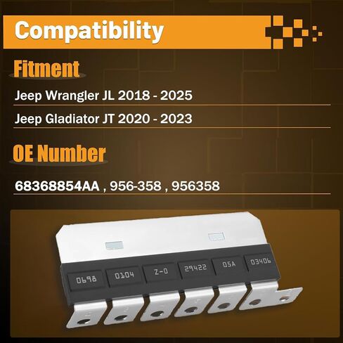 68368853AA 956-600 Z Case Fuse Array متوافق مع Jeep Wrangler JL 2018-2023 & Jeep Gladiator JT 2020 ، مربع كتلة الصمامات الرئيسي استبدال# 956600 in Kuwait