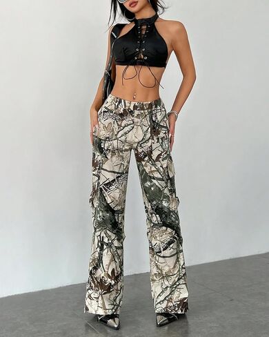 Kedera Women Camo Cargo Pants High Waist Baggy Wide Leg Camouflage Army Fatigue Joggers Trousers in Saudi Arabia