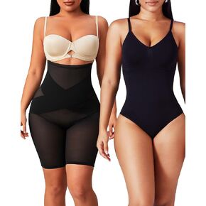 MOVWIN Women's Tummy Control Shapewear Set, High Waist Thigh Slimmer Shorts and Seamless Racerback Bodysuit Tank Top for Body Sculpting