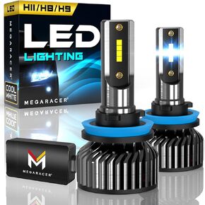 Mega Racer H11 Bulbs | H8 H9 Light Bulb | 800% Brightness | 6500K Cool White | Luces Antiniebla Para Carro | H8 H9 Fog Lights | H11 Bulb | H8 Bulb | Car Fog Lamp | Plug and Play | Pack of 2