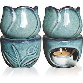 Fragrance Essential Oil Burner Tealight,Tea Light Candle Wax Warmer,Tealight Fragrance Oil Warmer (Set of 1,Ice Cracked Glaz Lotus Shape)
