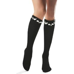 Violet Mist Girls Cute Ruffle Knee High Socks with Pearl Bows - Novelty Kawaii Goth Lolita Socks Gift