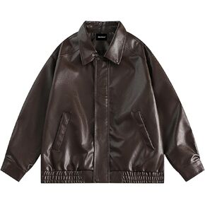 Men's Oversized Faux Leather Zip Up Bomber Jacket Vintage Biker Racing Moto Jackets Streetwear Coats