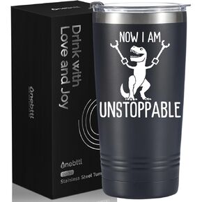 Onebttl Funny Tumbler for Men & Women, 20oz Stainless Steel Tumbler, Spill-Proof Lid & Straw Included, Funny Tyrannosaurus Rex Gifts for Friends & Coworkers - Now I am Unstoppable