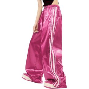 WDIRARA Women's Side Striped Wide Leg Sweatpants Elastic High Waist Track Pants Streetwear Jogger